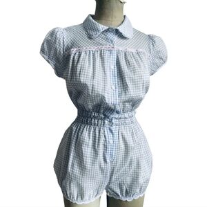 NWT Fifi Chachnil Blue & Pink Gingham Cotton Babyloo Coquette Playsuit S M